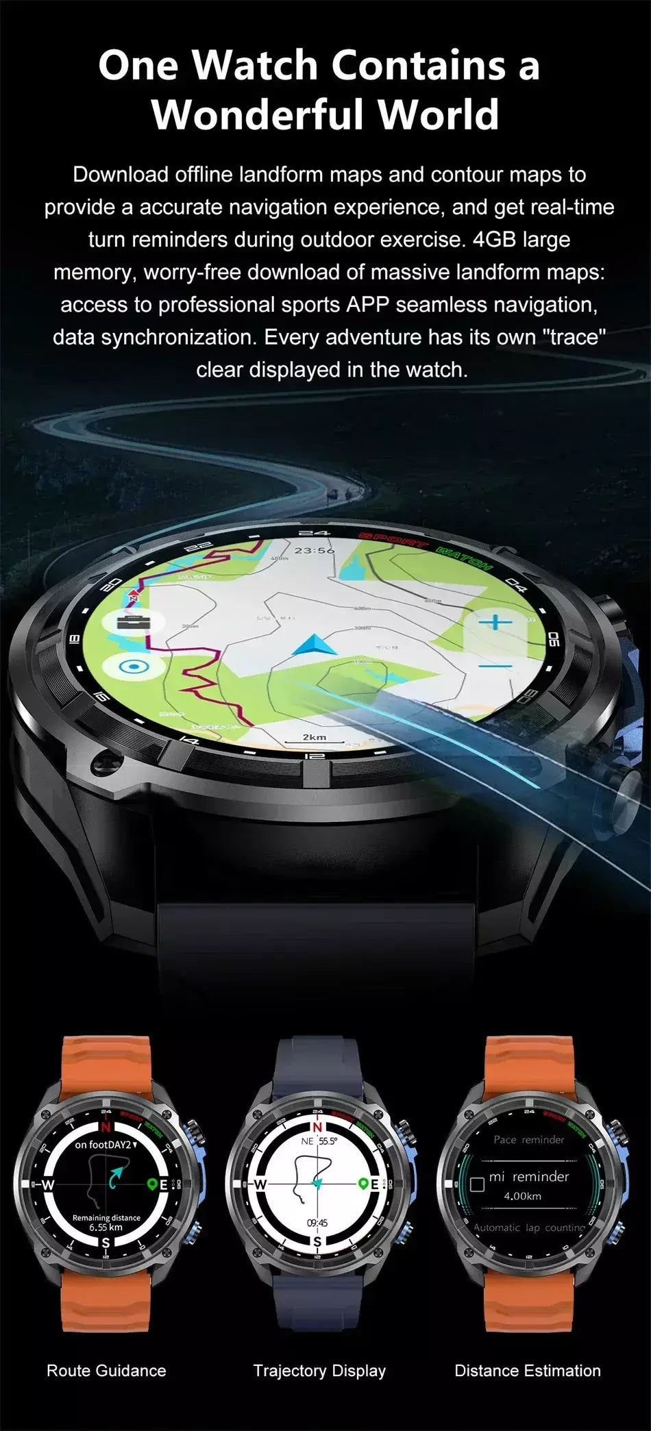 Xiaomi gps relógio inteligente com mapas offline 4gb de memória player vídeo militar esportes smartwatch masculino 30m natação à prova dwaterproof água amoled