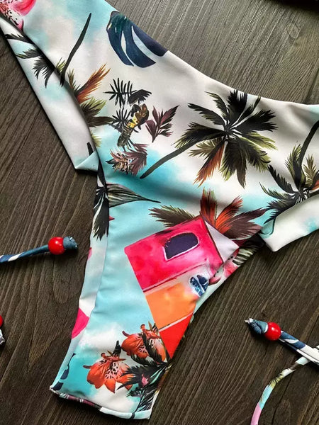 OIINAA-maiô sexy para mulheres, moda praia estampa halter, conjunto de biquíni com renda, maiô verão, moda praia sexy com cordão, 2 peças