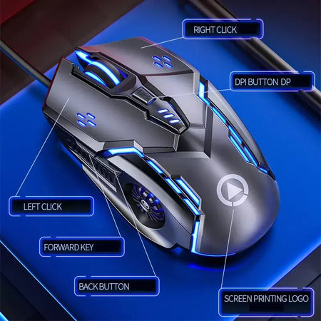 G5 mouse para jogos com fio, luz de fundo colorida, 6 botões, silencioso, 4 velocidades, 3200 dpi, rgb, mouse para jogos, computador, laptop