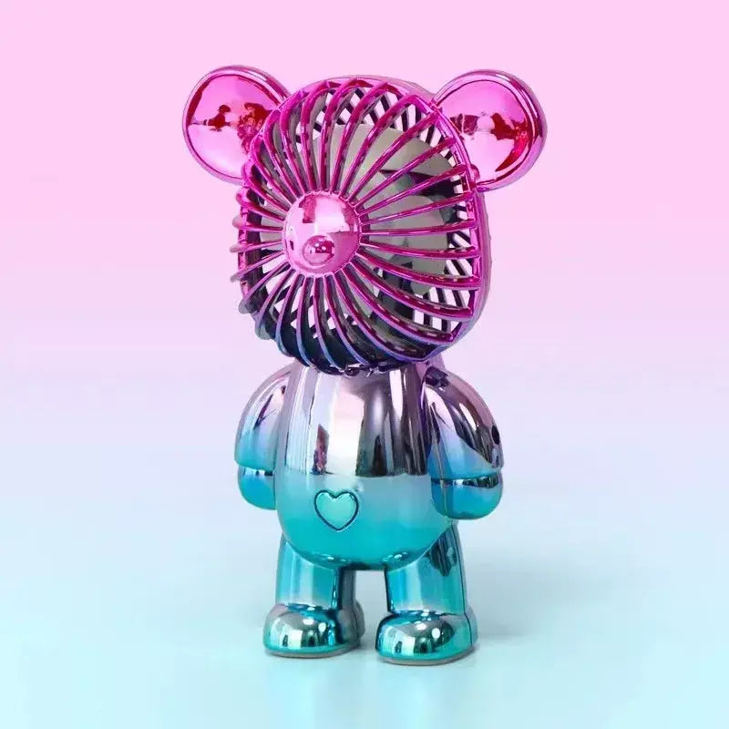 2024 galvanoplastia mudança gradual urso ventilador mini cor graffiti ventilador portátil de carregamento usb pequeno ventilador refrigeração ventiladores elétricos