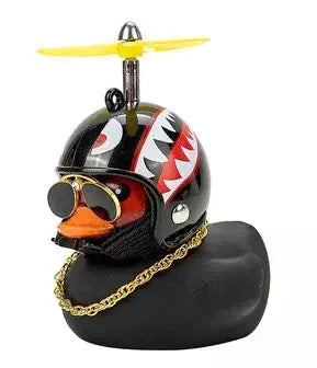 Borracha vento quebrado pato brinquedo motocicleta carro ornamentos pato amarelo painel do carro decoração com óculos legais hélice helmet2025