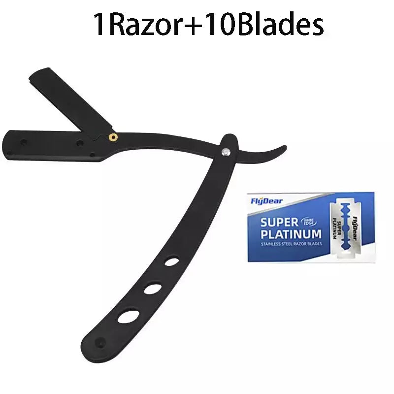 Lâmina de aço inoxidável dobrável para homens, navalha antiquada, raspador manual, raspador de rosto, barbeiro, corpo, faca de depilação facial, nova