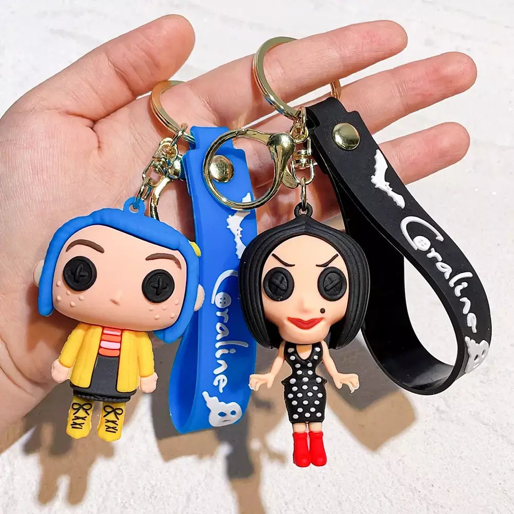 Criativo dos desenhos animados filme de ação coraline figura boneca modelo bonito boneca pvc chaveiro ornamento chaveiro pingente crianças presentes