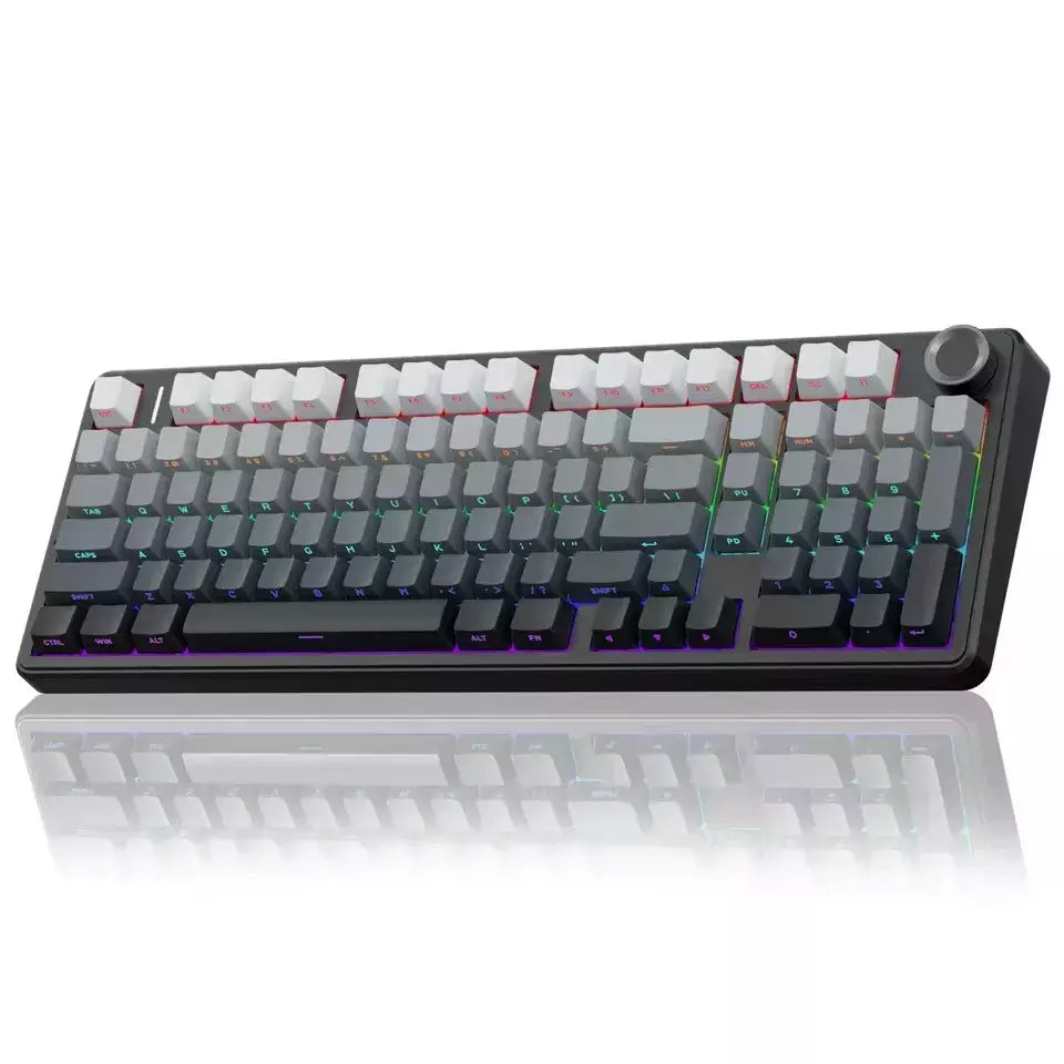 Teclado mecânico para jogos AULA F99PRO, 99 teclas, três modos, sem fio, estrutura de junta permutável, teclado personalizado com botão de mídia