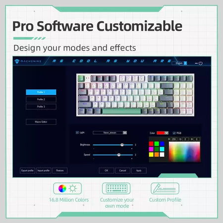 Machenike-K500 Teclado mecânico para jogos, Teclado com fio, Hot Swappable, 94 teclas, RGB Light, Mac, Windows