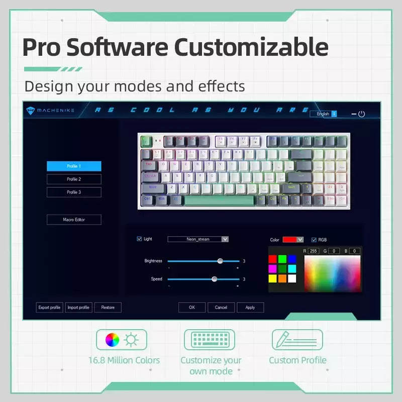 Machenike-K500 Teclado mecânico para jogos, Teclado com fio, Hot Swappable, 94 teclas, RGB Light, Mac, Windows
