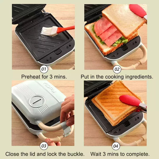 Mini máquina de café da manhã tipo panqueca, fornos elétricos para café da manhã, panquecas e waffle