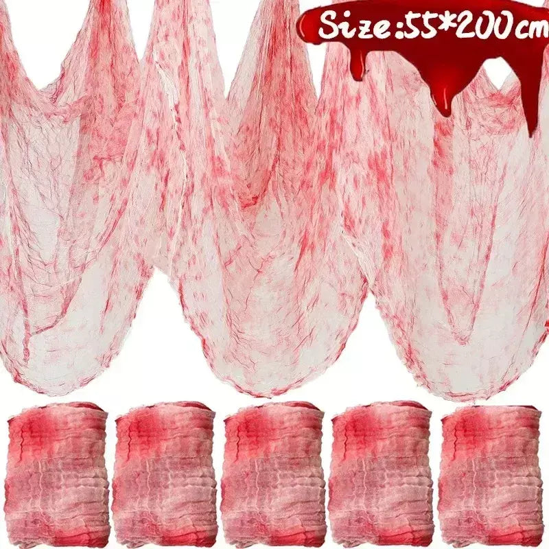 Halloween sangrento assustador gaze pano grande gaze preta assustador sangue tecido pano para festa de halloween casa ao ar livre quintal decoração