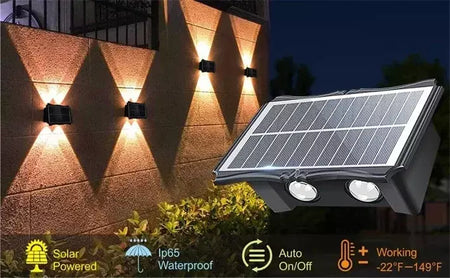 Lâmpada de parede solar ao ar livre led luz solar à prova dwaterproof água para cima e para baixo iluminação luminosa quintal decoração do jardim luzes movidas a energia solar