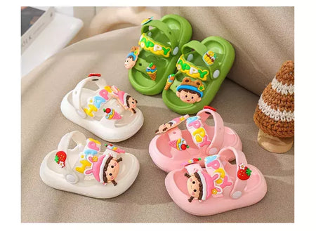 Sandálias infantis de desenhos animados antiderrapantes, sandálias de coelho bonito para bebês, sola macia para meninos, sapatos de praia infantil, verão