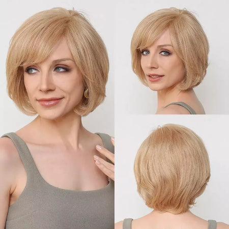 Marrom loira mista ombre cabelo humano perucas dianteiras do laço curto ondulado bob cabelo glolden loira remy peruca de cabelo humano para branco feminino diariamente