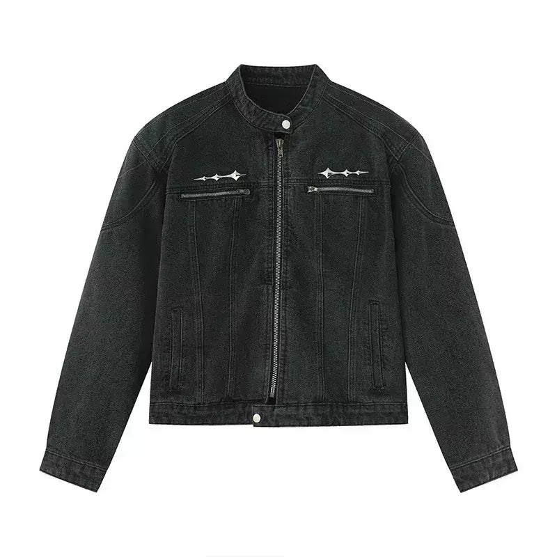 Jaqueta jeans de rua masculina, vintage lavada, jaqueta de caubói angustiada, streetwear casual, primavera, novo, estilo americano, zíperes