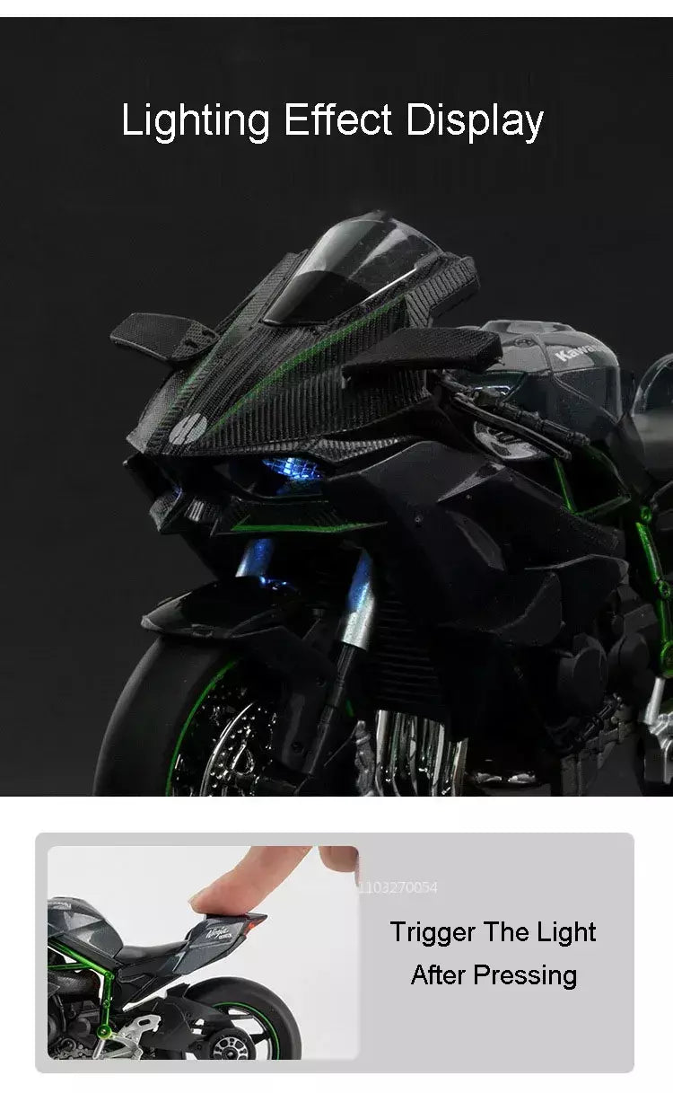 1:12 kawasaki h2r bwm s1000rr liga motocicleta brinquedos diecast carro em miniatura roda dianteira direção moto crianças presente de natal