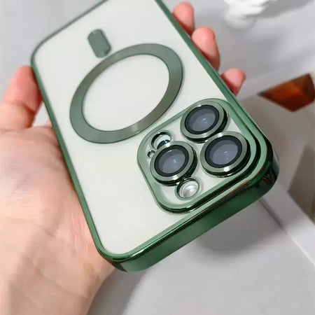 Capa revestida magnética para iphone 17 air 15 16 14 13 12 11 pro max protetor de lente de câmera de vidro para magsafe capa de carregador sem fio