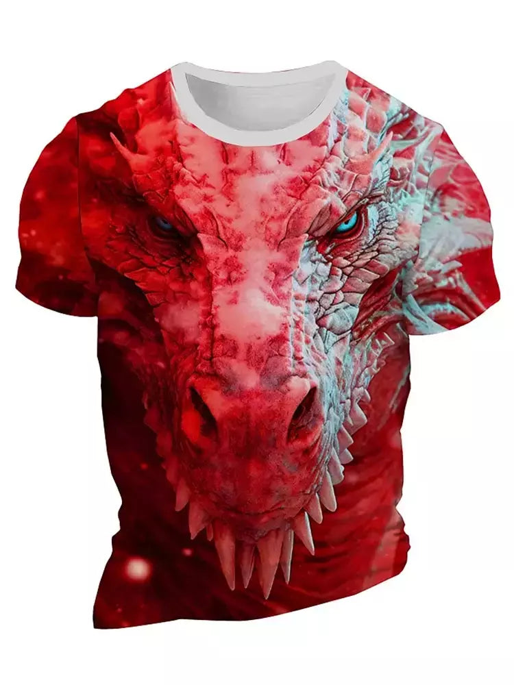 Camiseta de manga curta com estampa Dragão 3D masculina, camiseta casual diária de rua, esportes ao ar livre, moda urbana, verão