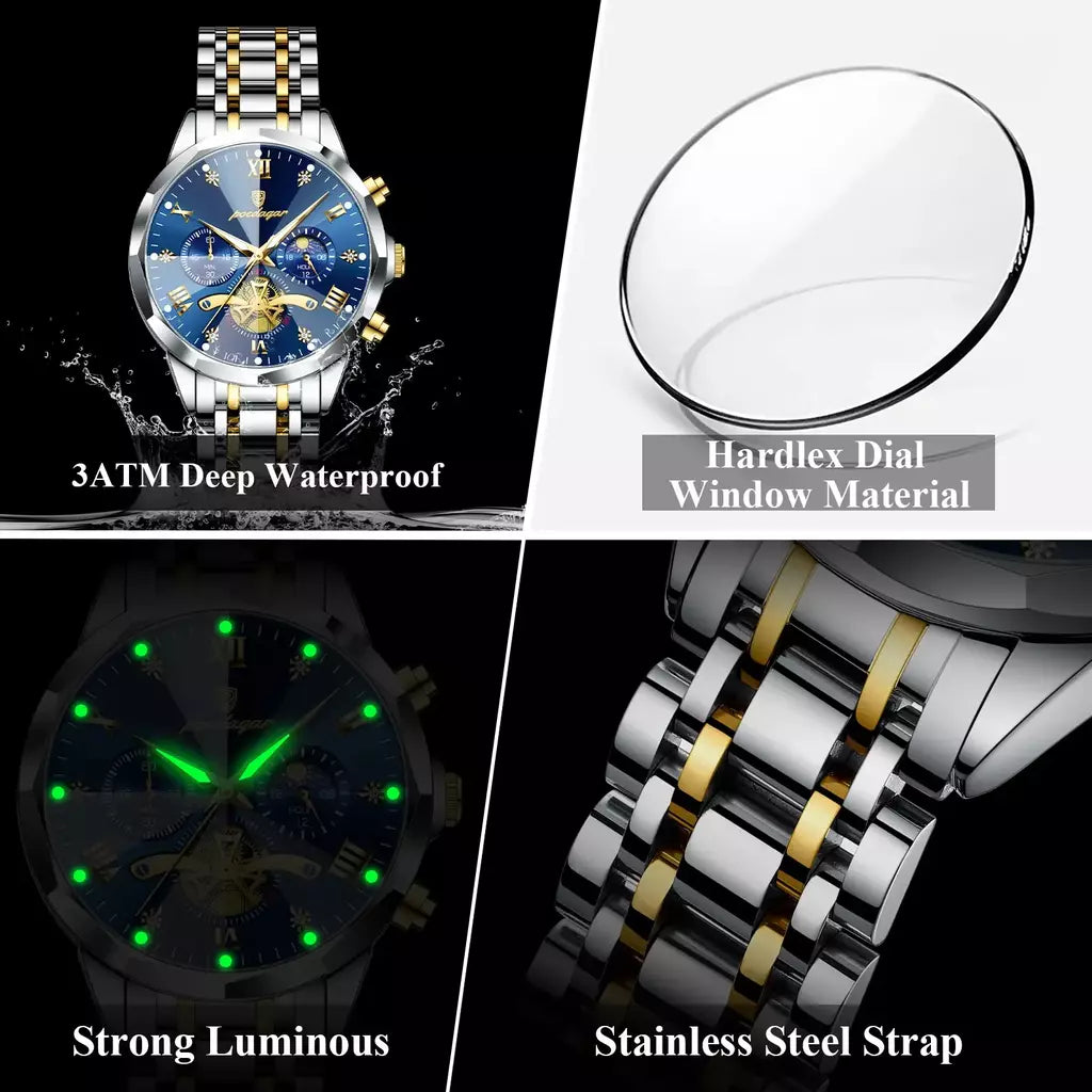 Poedagar luxo relógio masculino topo original à prova dwaterproof água luminosa cronógrafo homem relógio de pulso aço inoxidável quartzo relógios masculinos reloj