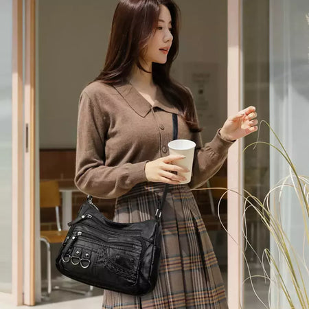 Bolsa de bolso multi couro PU vintage feminina, bolsas de ombro transversais femininas, bolsas de design de luxo, alta qualidade, 2023