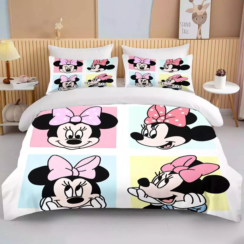 Disney-Minnie Mouse Impresso Conjunto de Cama para Crianças e Adultos, Capa de Edredão, Consolador, Fronha, Rosa, Rei, Amor, Desenhos Animados, Meninos, Meninas, Adultos, Presente