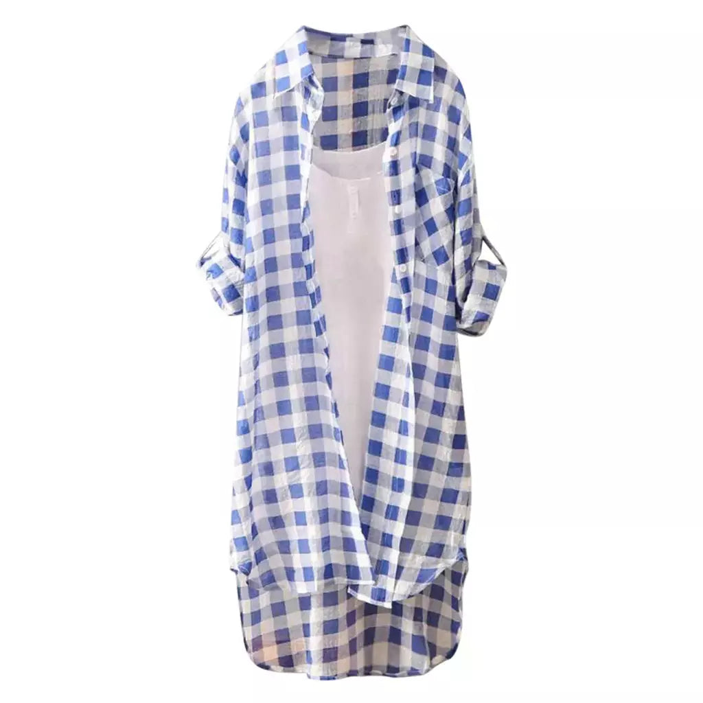 Camisa solta de comprimento médio feminina, tops de manga comprida, blusa casual, casaco feminino, moda verão