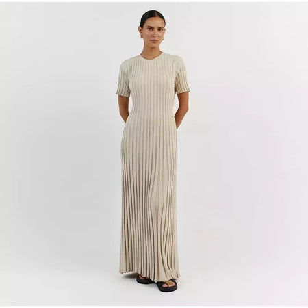 Vestido longo de malha monocromática feminino, manga curta, vestido feminino plissado, gola em O, quadril, primavera, moda verão, feminino, 2022