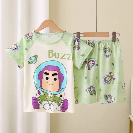 Novo verão crianças pijamas conjunto de 2 peças roupas de ar condicionado para meninos meninas bebê manga curta roupas para casa na moda