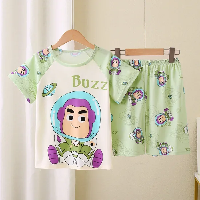 Novo verão crianças pijamas conjunto de 2 peças roupas de ar condicionado para meninos meninas bebê manga curta roupas para casa na moda