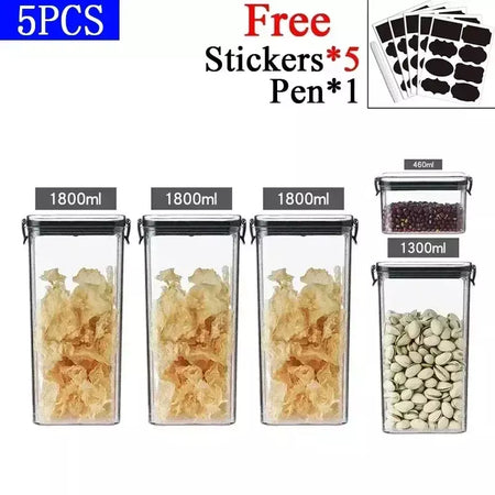 Conjuntos de cozinha empilháveis selados, 460-1800ml, caixa de plástico para armazenamento de alimentos, garrafa multigrãos, frutas secas, chá, recipientes de armazenamento