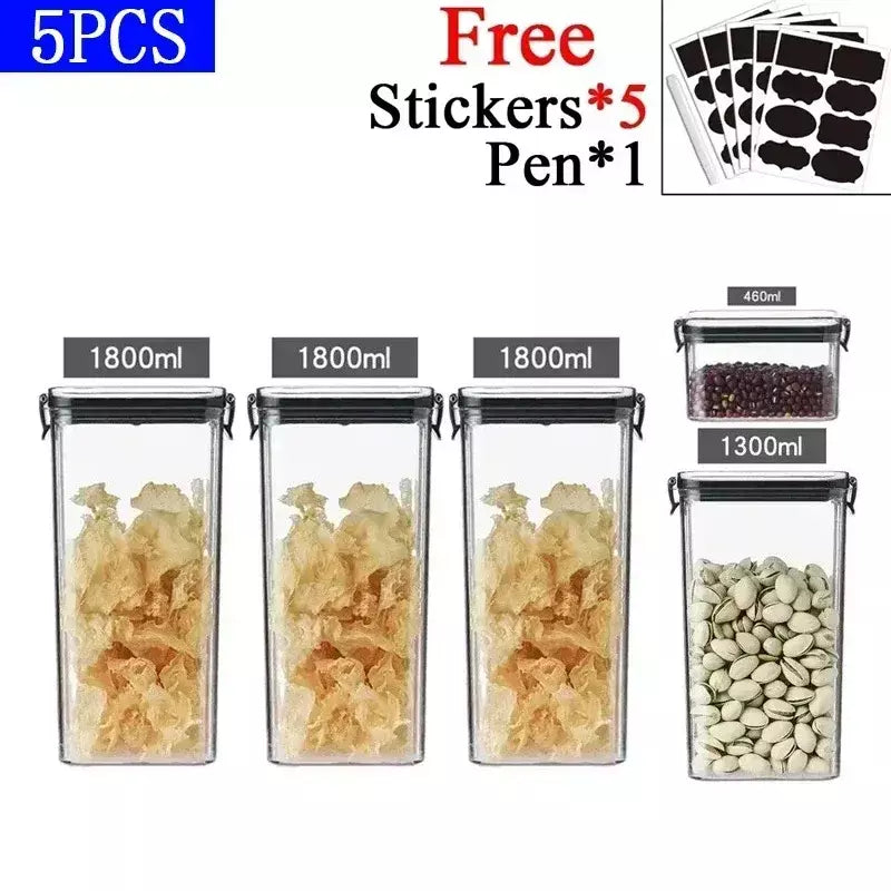Conjuntos de cozinha empilháveis selados, 460-1800ml, caixa de plástico para armazenamento de alimentos, garrafa multigrãos, frutas secas, chá, recipientes de armazenamento
