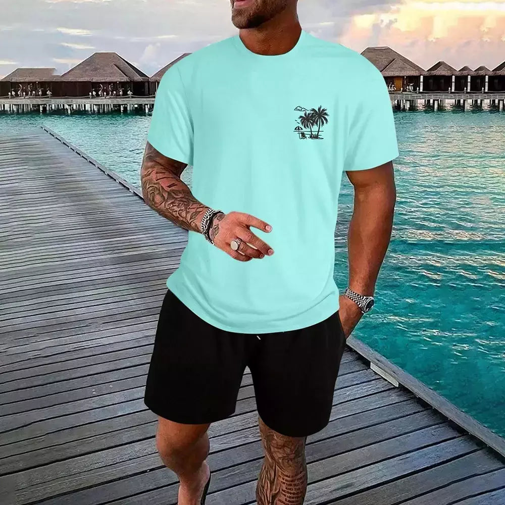 Conjunto de camiseta e shorts casuais masculinos, tops de praia estampados em 3D, moda streetwear, roupas esportivas, estilo havaiano, novo, 2 peças