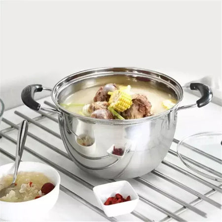 Panela de aço inoxidável com fundo duplo, panela de sopa não magnética, panelas multiuso, panela antiaderente, fogão a gás usado, panela quente