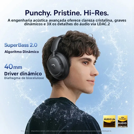 Baseus EH10 NC ANC Fones de ouvido sem fio 45dB Fones de ouvido híbridos adaptativos com cancelamento de ruído Hi-Res LDAC Fone de ouvido Bluetooth 6.0 80 horas
