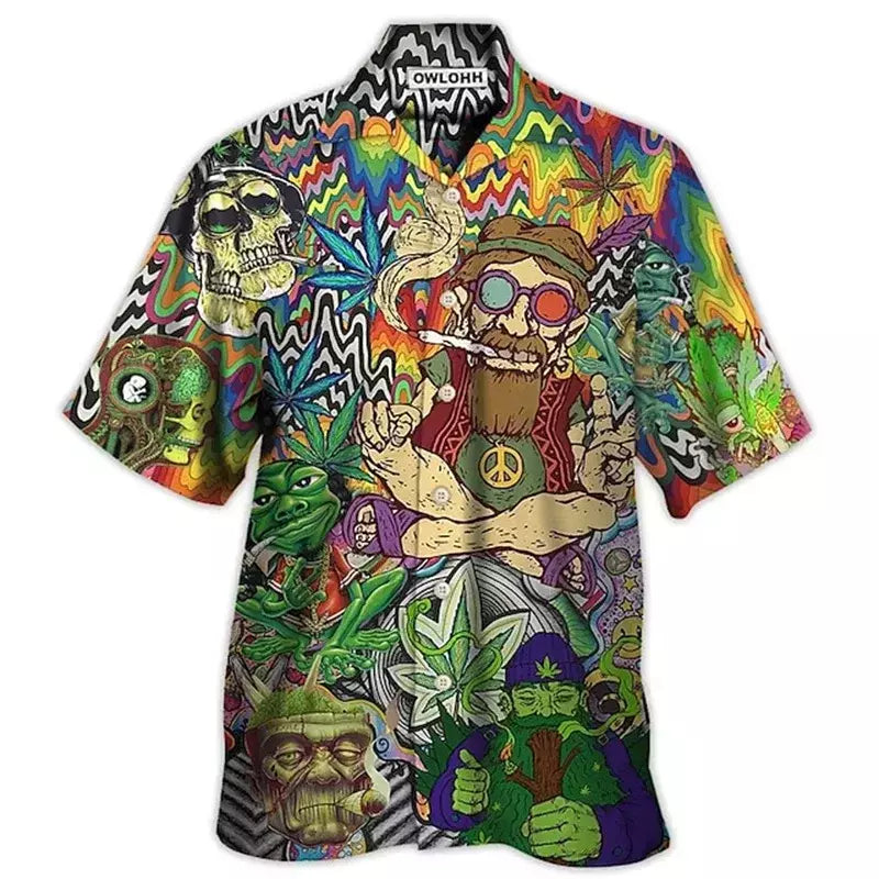 Camisa dos homens do vintage 3D Havaiano Casual Wear Férias de praia Soltas montagem Masculina Top 2023 Dos Desenhos Animados Padrão Manga Curta Ao Ar Livre