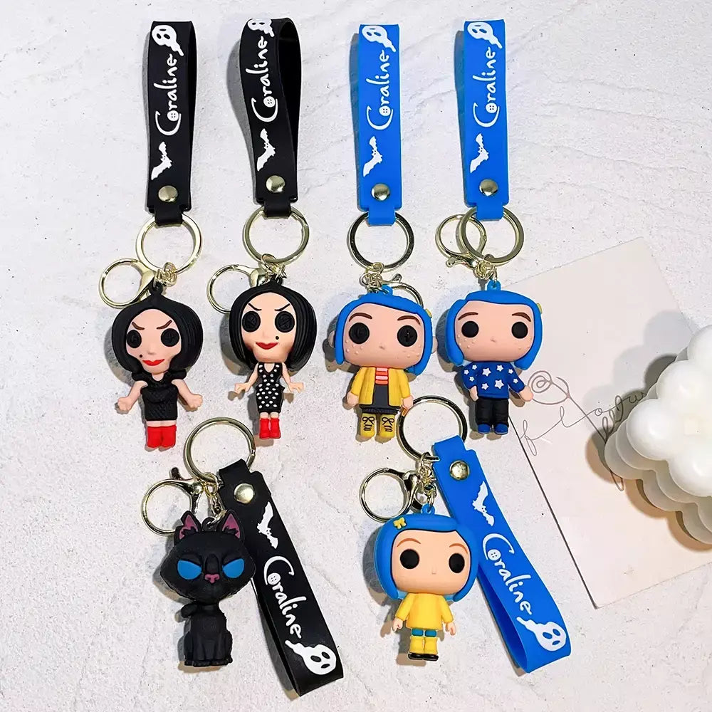 Criativo dos desenhos animados filme de ação coraline figura boneca modelo bonito boneca pvc chaveiro ornamento chaveiro pingente crianças presentes