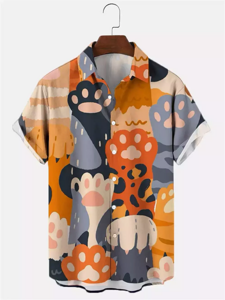 Camisa havaiana dos desenhos animados de anime masculino, Tops de manga curta, roupas casuais masculinas, rua, animais, gatos, retrô, 3D Tees, verão