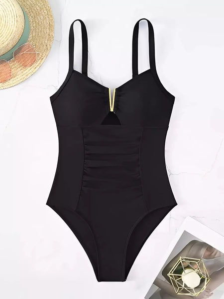 Maiô frente Ruched feminino, One Piece Swimwear, Fato de banho sexy, Roupa de praia feminina, Banho de natação, Monokini, Cortar fora, 2021