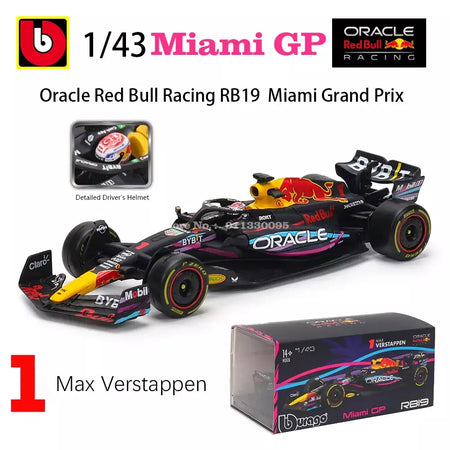 Bburago 1:43 2024 RB20 F1 Red Bull Racing TAG Heuer 2023 RB19 Miami # 1 Verstappen # 11 Brinquedo modelo fundido para carro em liga Perez
