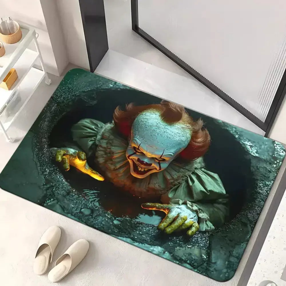 Tapete de porta de halloween assustador pennywise palhaço porta sala de estar, quarto, cozinha, entrada antiderrapante tapete corredor