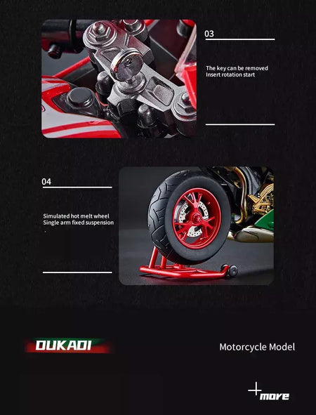 Chave começo 1:9 1199 panigale liga esportes modelo de motocicleta diecast pista corrida modelo de motocicleta com spray som luz crianças brinquedos