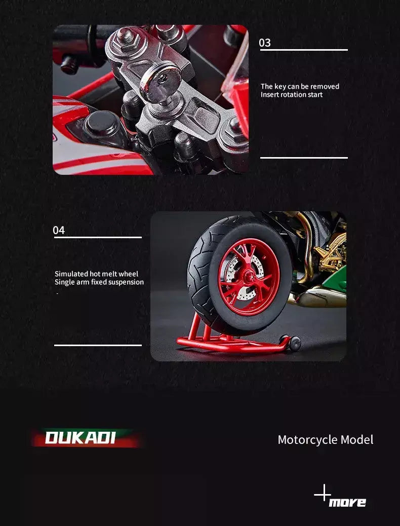Chave começo 1:9 1199 panigale liga esportes modelo de motocicleta diecast pista corrida modelo de motocicleta com spray som luz crianças brinquedos