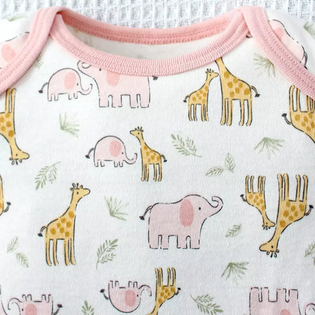 ? 3 pçs verão bebê meninas três peças bodysuit animal reino e elefante carta padrão manga curta bodysuit dia das mães gif