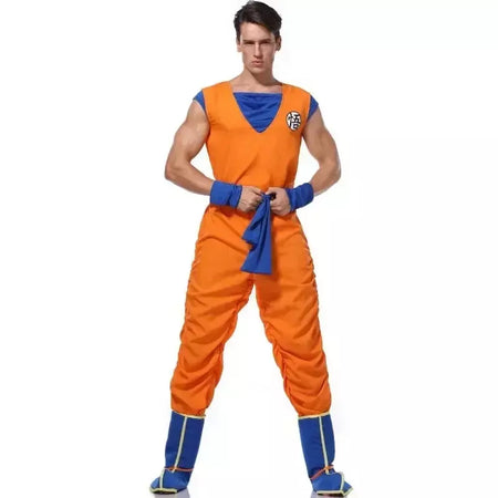 Halloween anime japonês adulto ternos laranja son goku cosplay traje anime masculino super-heróis macacão role play cosplay anime