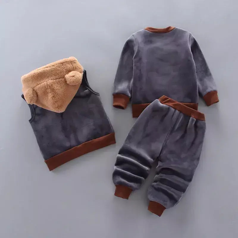 Conjunto infantil de três peças com capuz, terno casual confortável para menino, quente, fofo, moda menina, 12M-4 anos, outono, inverno, novo
