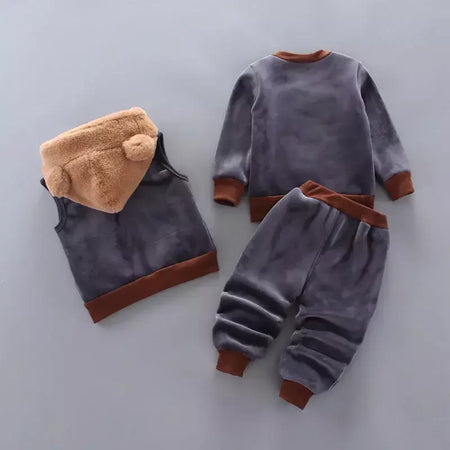Conjunto infantil de três peças com capuz, terno casual confortável para menino, quente, fofo, moda menina, 12M-4 anos, outono, inverno, novo