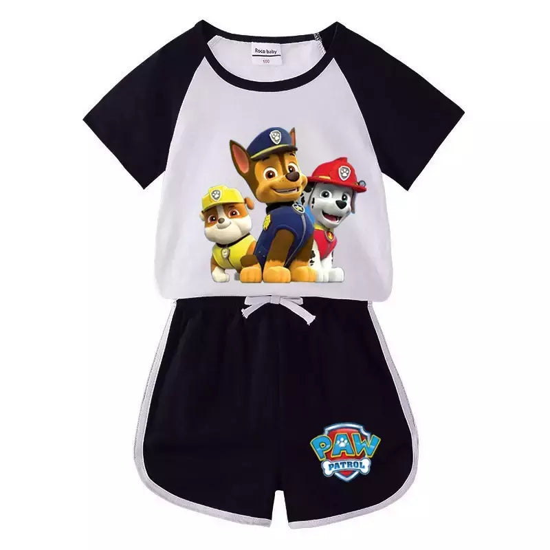 Boys Paw Patrol T-shirt manga curta Top e Shorts Set, bebê meninos roupas, roupas dos desenhos animados, terno verão, novo conjunto infantil, 2022, 2pcs