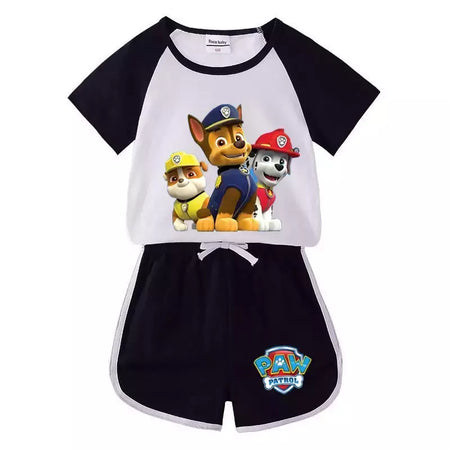 Boys Paw Patrol T-shirt manga curta Top e Shorts Set, bebê meninos roupas, roupas dos desenhos animados, terno verão, novo conjunto infantil, 2022, 2pcs