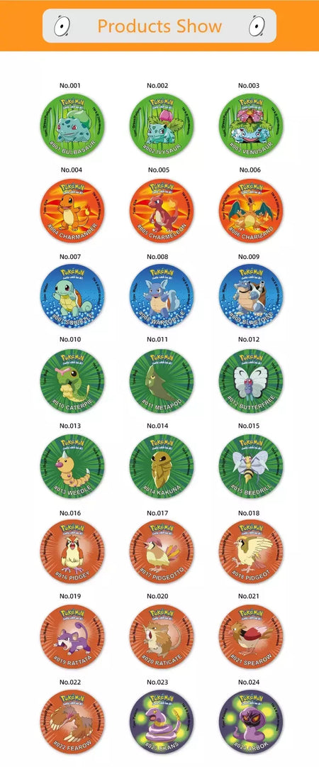 Material acrílico tazos pokemon 1a edição ash ketchum starter pokemon torneiras coleção cartão acrílico pikachu trainer redondo pogs
