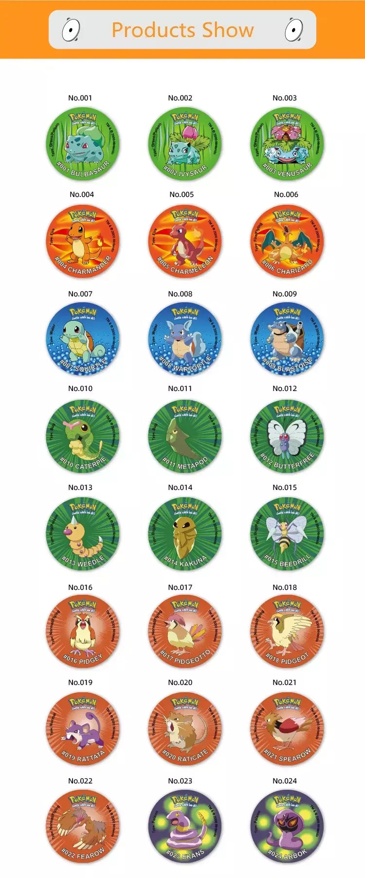 Material acrílico tazos pokemon 1a edição ash ketchum starter pokemon torneiras coleção cartão acrílico pikachu trainer redondo pogs