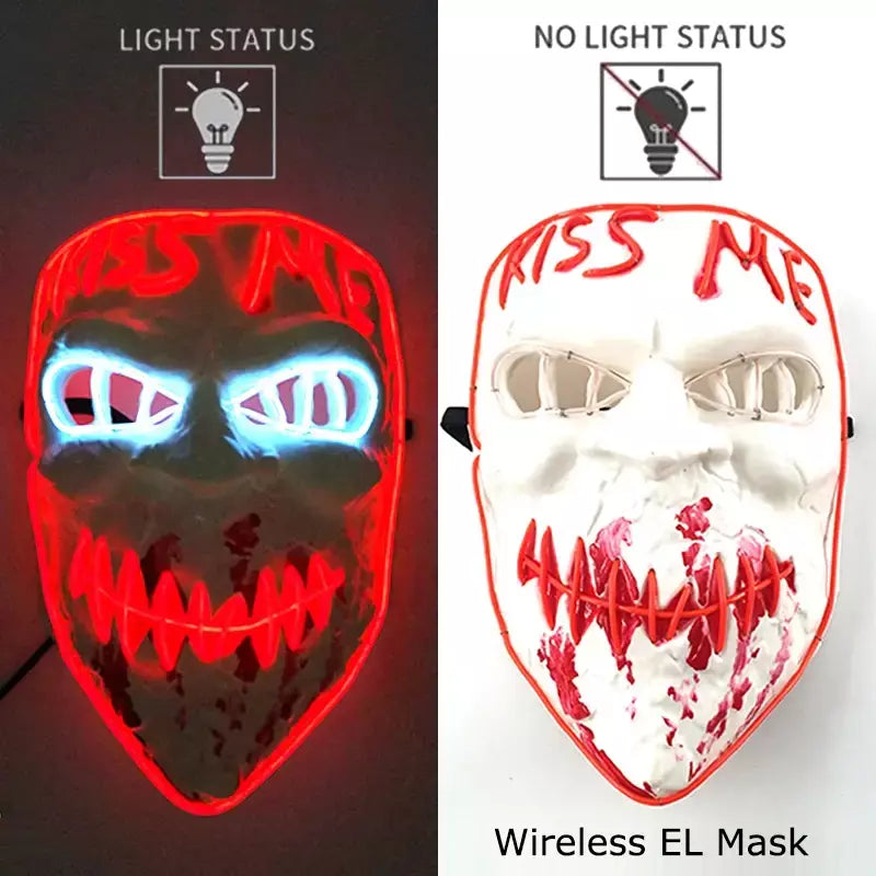 Neon sem fio led máscara de purga brilho no escuro cosplay máscara de terror halloween masquerade festa máscaras brilhantes engraçado vestir-se