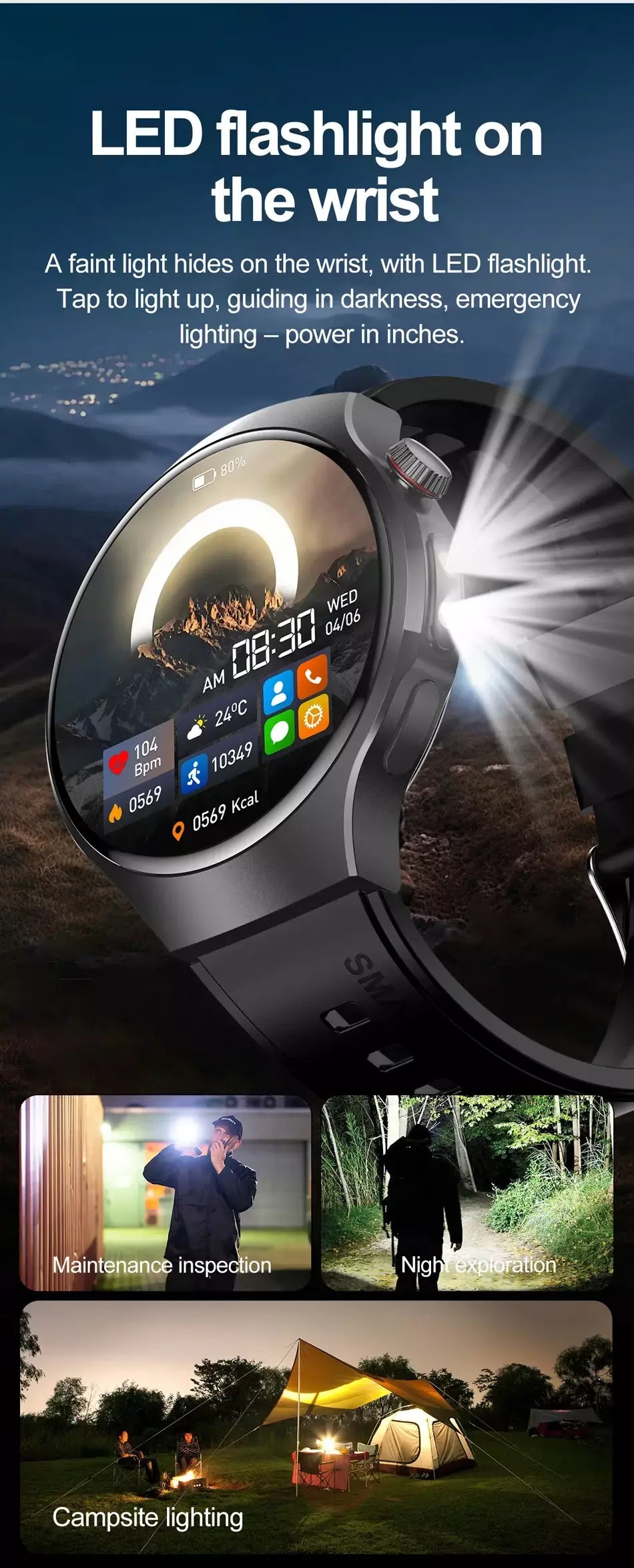 Novo relógio inteligente masculino tela de toque completa bússola bluetooth chamada lanterna esportes atividade fitness freqüência cardíaca à prova dwaterproof água smartwatch