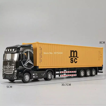 1:50 caminhão contêiner carros de brinquedo modelo fundido pneus de borracha veículo puxar para trás luz música carro em miniatura meninos presentes do festival